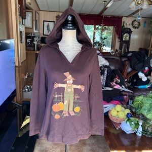 🍂Woman’s embroidered vintage fall scarecrow and 🍁pumpkins pullover hoodie 🍁
